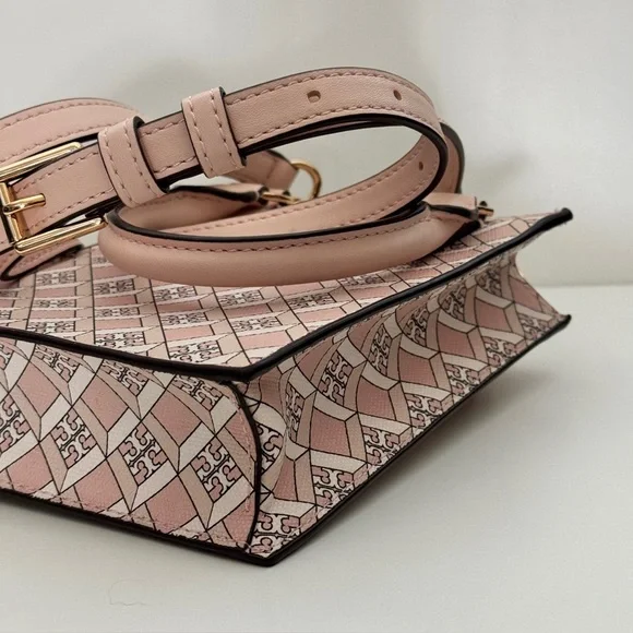 Tory Burch Pink Blush Geo Logo Pattern Mini Shopper Bag Crossbody Bag Purse - Picture 5 of 13